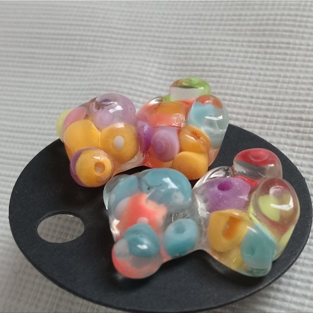 Set of Two Colorful Transparent Resin Gummy Bear Shaped Post Back Stud Earrings - Picture 7 of 9